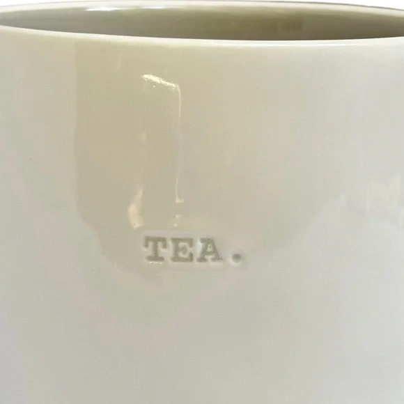 Rae Dunn TEA Mug White Gray Letters and Interior Dimples NWT 2017 OG - Picture 3 of 13